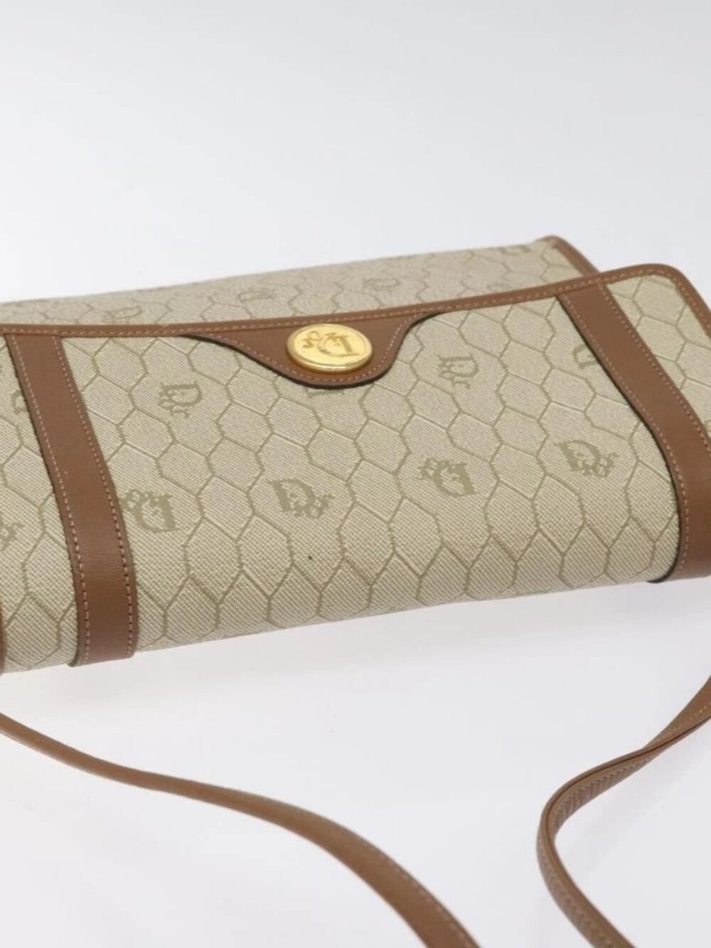 Christian Dior Honeycomb Canvas Shoulder Bag PVC Beige Gold Auth 125574 - Picture 7 of 16